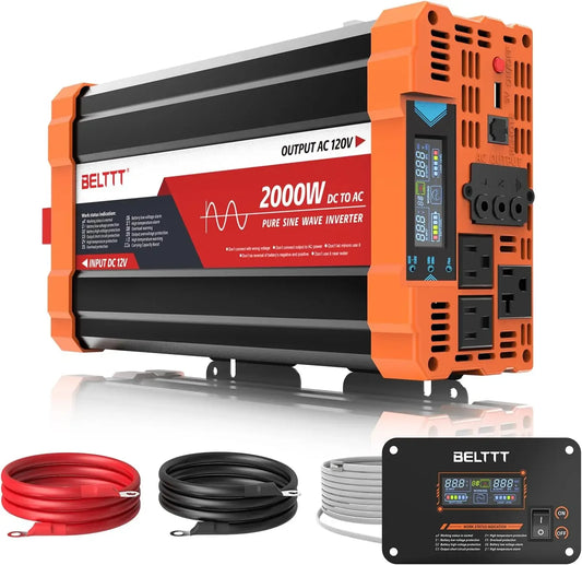 2000W Pure Sine Wave Inverter 12V to 120V AC Converter for RV Truck Solar with Dual AC USB Remote Peaceful Pleasures Health and Wellness United States