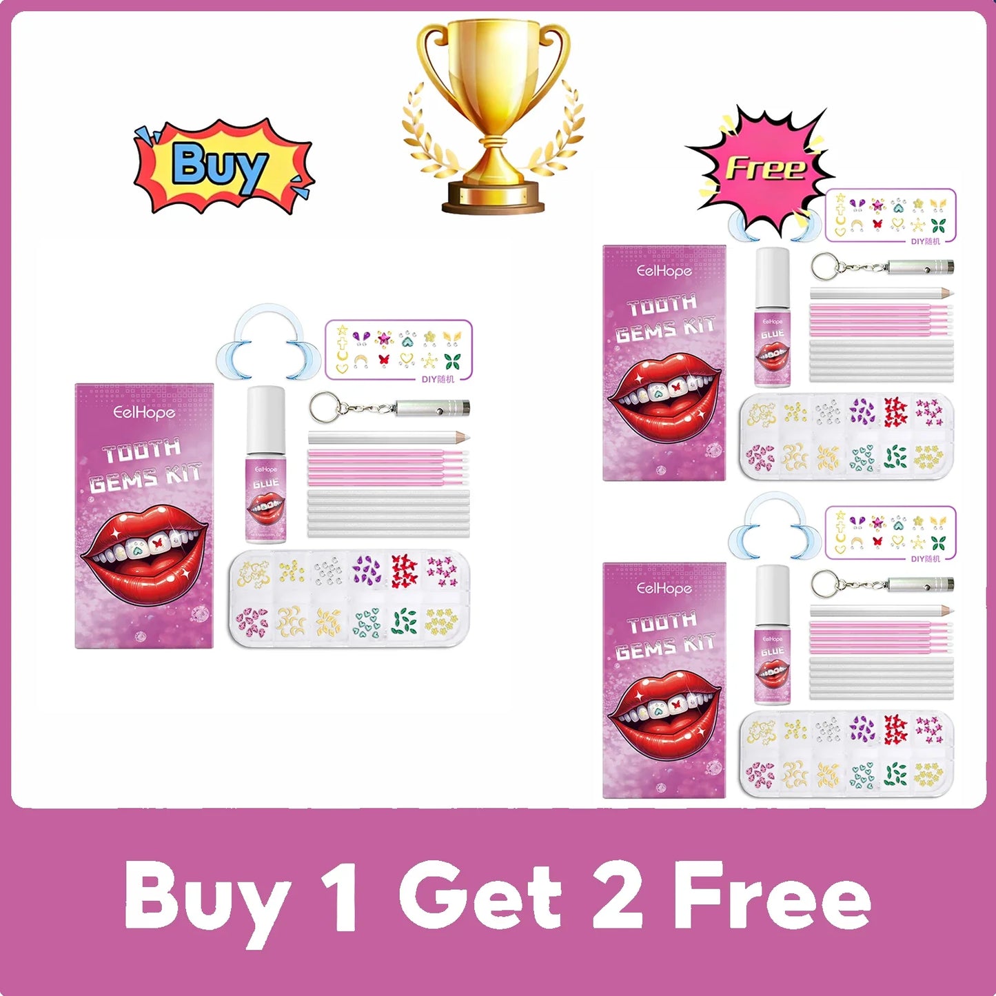 EELHOPE Tooth Gems Kit – UV Lamp, Glue & Gem Pen DIY Set