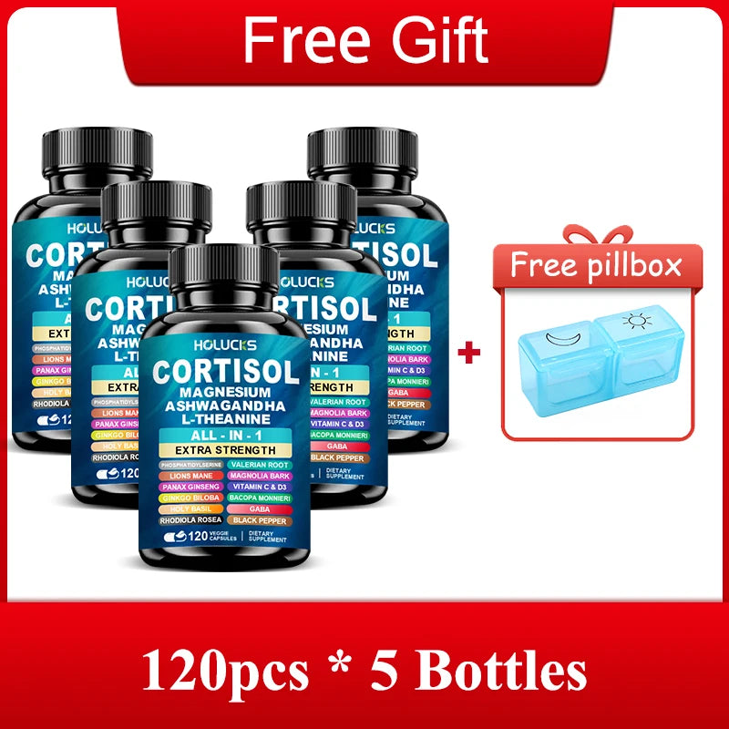 High Absorption Cortisol Capsules, with Vitamin D3, Support Stress Management & Mood, Anxiety Relief & Sleep Quality, Vegan Peaceful Pleasures Health and Wellness 120pcs-5 Bottles