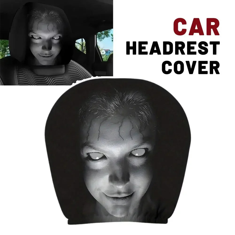 2Pcs Halloween Horror Face Printed Car Headrest Covers Soft Polyester Washable Universal Elastic Dustproof Protective Cushion Peaceful Pleasures Health and Wellness