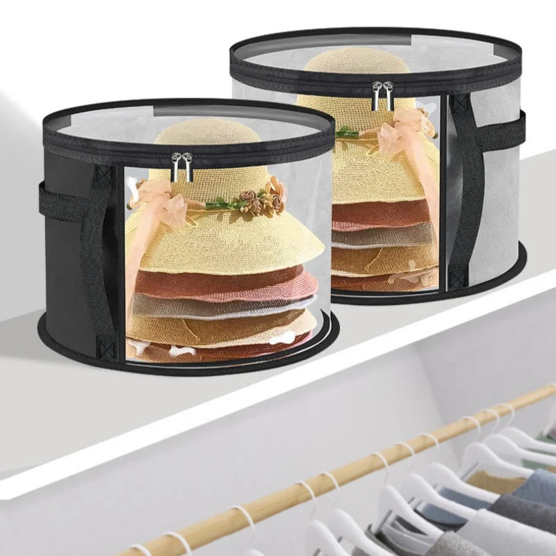 Large Round Foldable Hat Box for Travel & Closet Storage