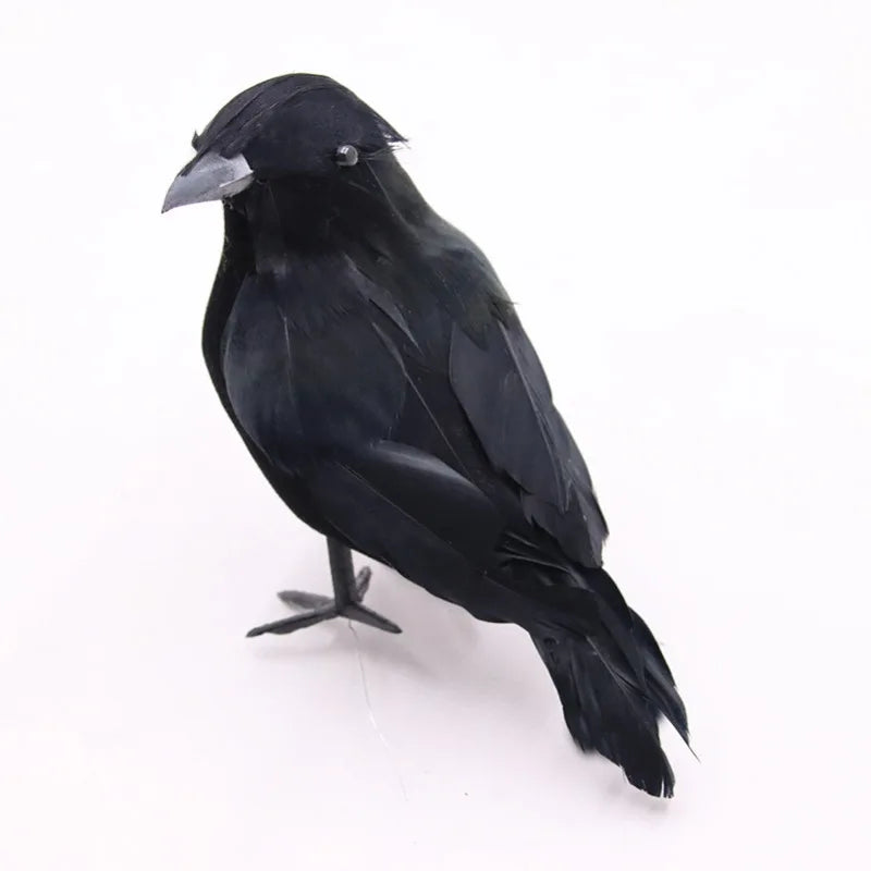 Realistic Black Crow Halloween Decoration – Flocked Feather Prop