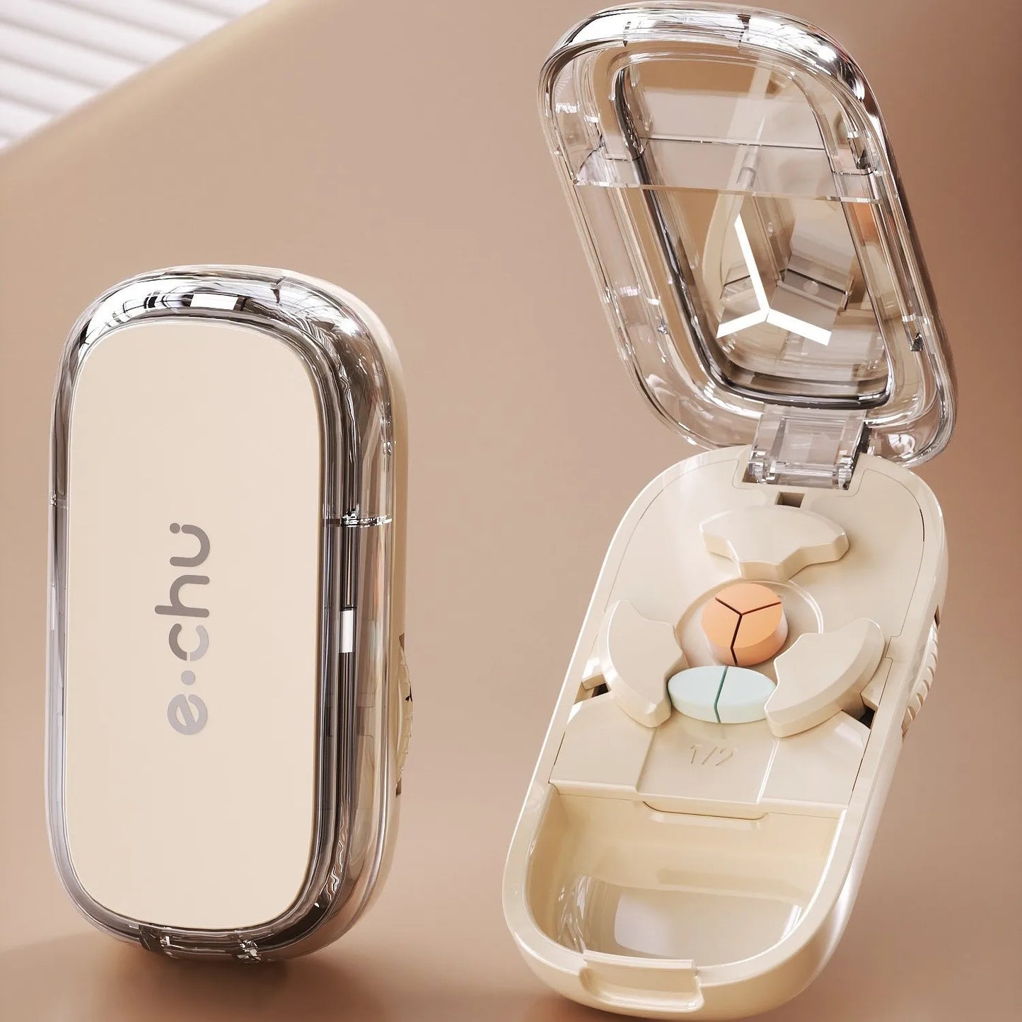 Multi- Functions Pill Cutter Portable Drug Tablet Storage Box 1/3, 2/1, 4/1 Pill Splitter Medicine Dustproof Divider Organizer Peaceful Pleasures Health and Wellness 2 in 1 White China Mainland
