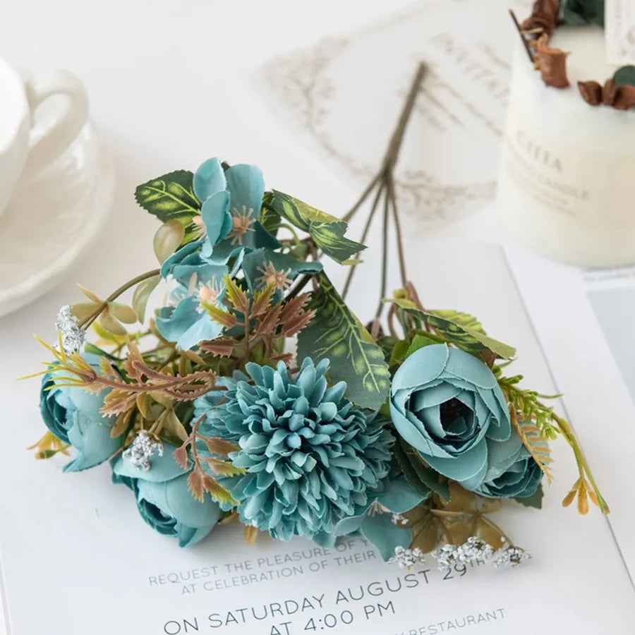 Silk Tea Rose Bud Bouquet | Artificial Flowers for Home & Wedding