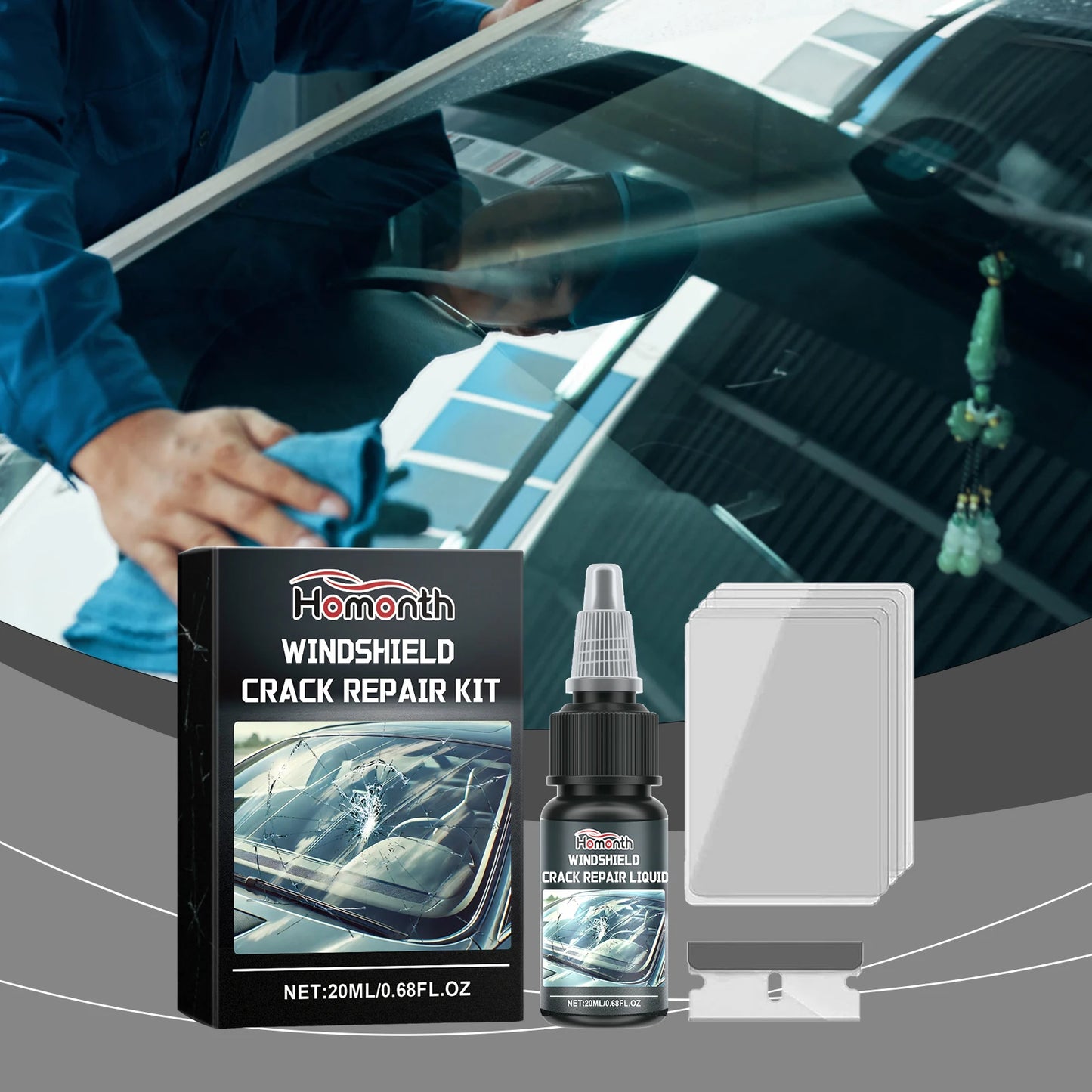 Windshield Glass Crack Repair Kit | Clear Adhesive 20ml