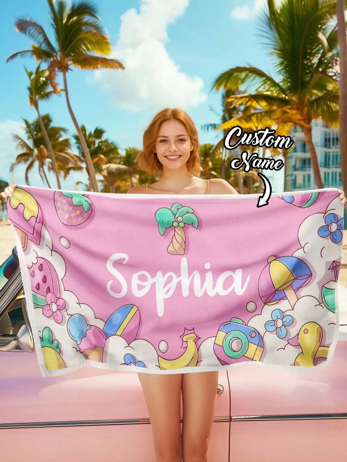 1pc Custom Text Beach Towel Personalized Print Soft Quick Dry Towel 70x140cm 80x130cm Summer Travel Swim Gym Gift For Women Men Peaceful Pleasures Health and Wellness Pink 80x130cm