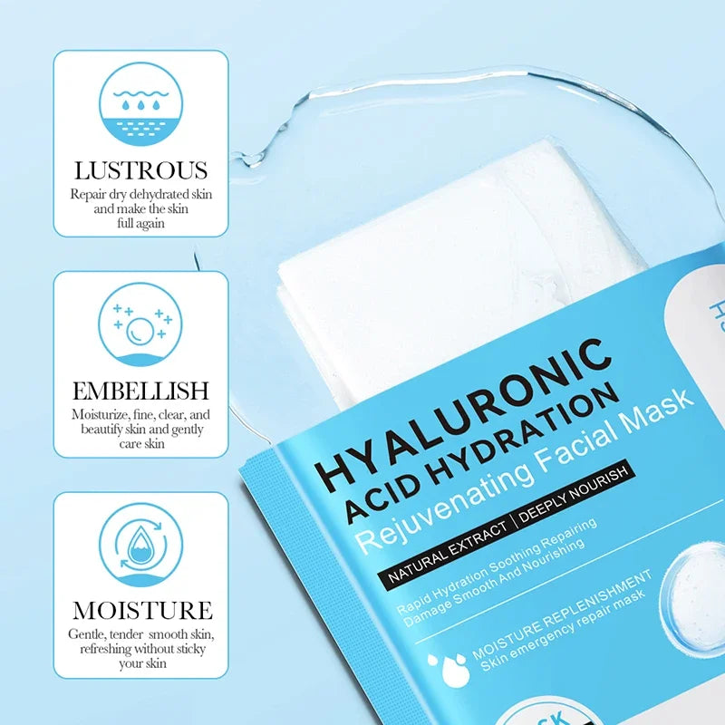 BIOAQUA Hyaluronic Acid Face Sheet Masks 10 Pack – Hydrating