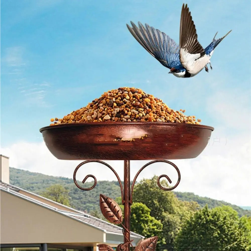 Vintage Iron Garden Birdbath & Feeder with Ground Stake