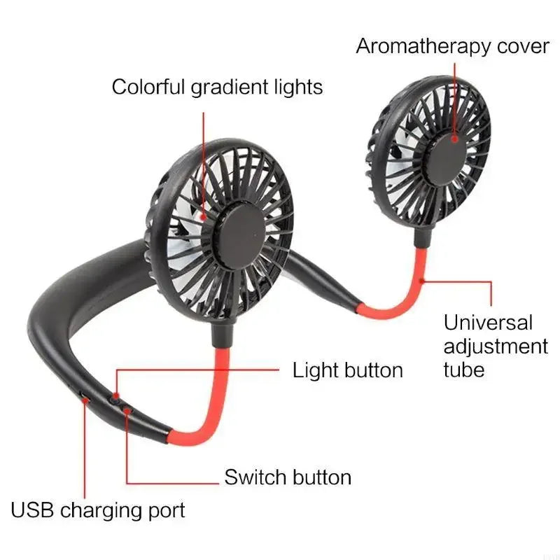 Wearable USB Charging Air Cooling Conditioner Fan Portable Neck Fan Wholesale Portable Outdoor Neck Fan Peaceful Pleasures Health and Wellness
