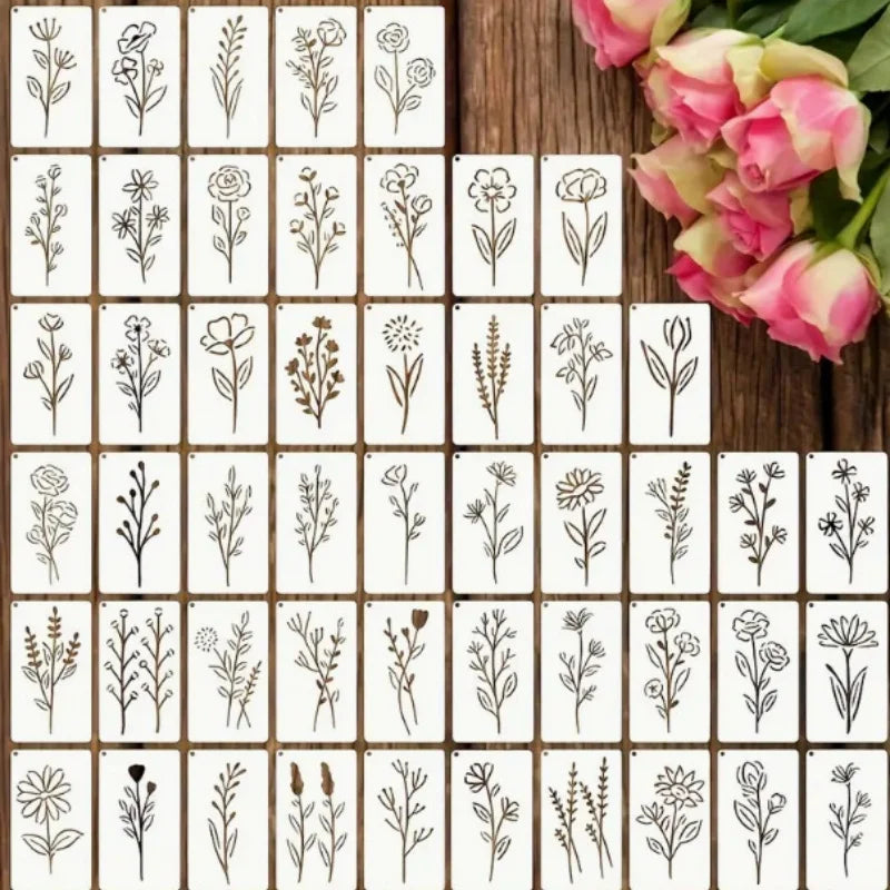50-Piece DIY Painting Stencil Floral Series Wall Art Spraying