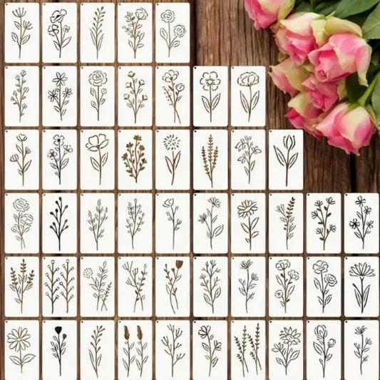 50-Piece DIY Painting Stencil Floral Series Wall Art Spraying Peaceful Pleasures Health and Wellness 50pcs
