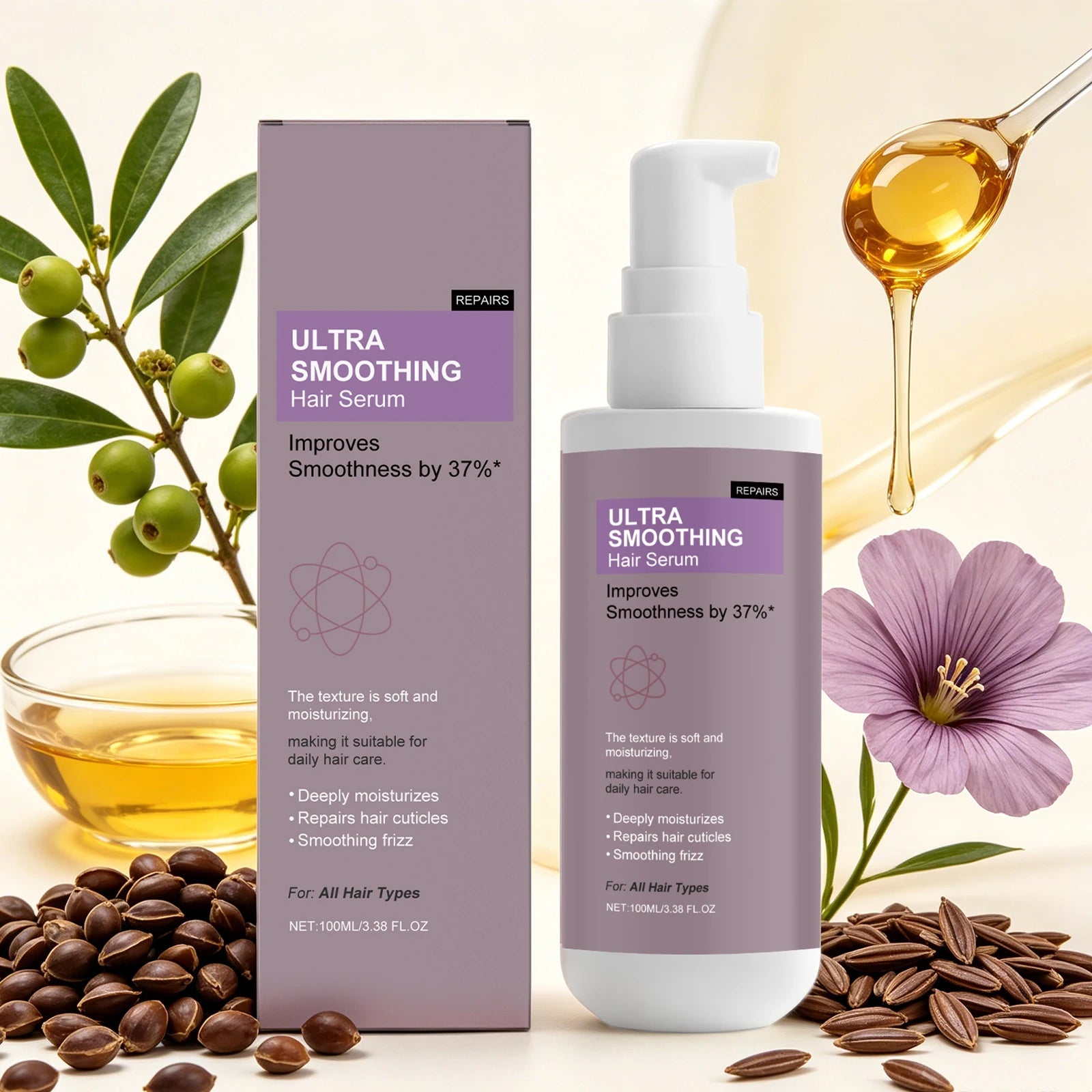 37% Smoothing Hair Serum for Dry & Frizzy Hair Anti-Frizz & Cuticle Repair Serum Prevent Hair Loss Reduce Breakage Hair Care Peaceful Pleasures Health and Wellness
