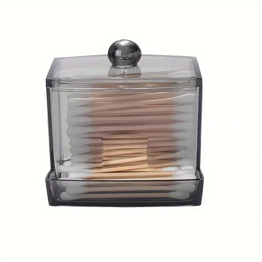 Clear Q-tip Holder & Cotton Ball Dispenser – 10oz Apothecary Jar Bathroom Organizer