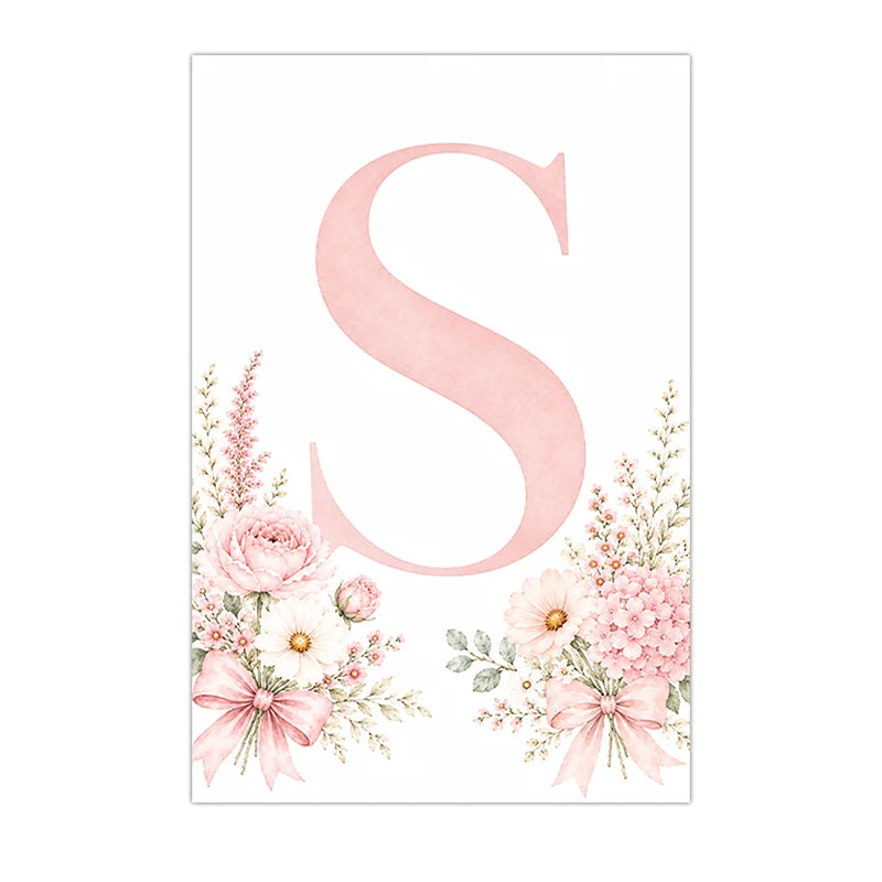Floral Alphabet Wall Art Custom Letter Canvas Painting Pink Flower Poster Print Nursery Wall Decor Peaceful Pleasures Health and Wellness S 21X30cm No Frame China Mainland