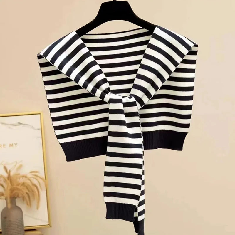 Women's Striped Knit Shrug Scarf | Warm Neck Cover & Shawl