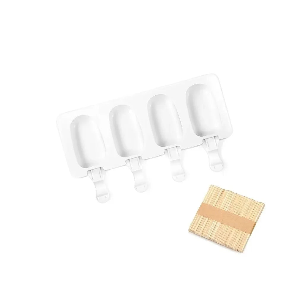 4-Cell Silicone Popsicle Mold | DIY Oval Ice Cream Tray + Sticks