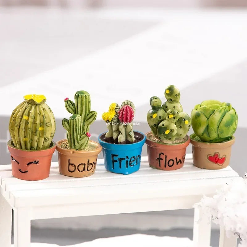 Cartoon Miniature Cactus Potted Handmade Realistic Mini Potted Plant Resin DIY Cactus Figurines Desktop Decorative Fairy Garden Peaceful Pleasures Health and Wellness