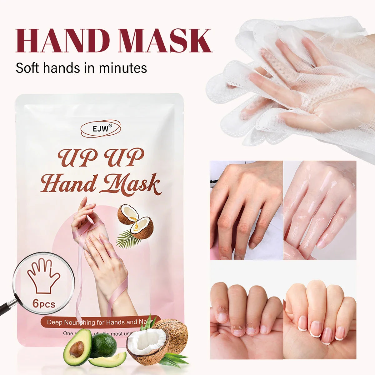 Hand Mask Gloves 6-Pack – Coconut Oil & Milk Moisturizer