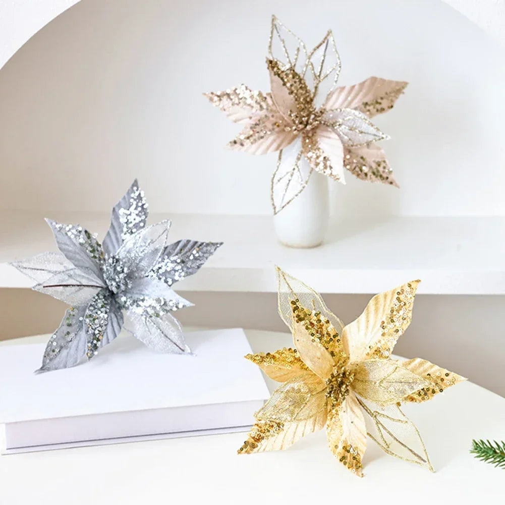 Glitter Poinsettia Flower Ornament – Christmas & Wedding Decor