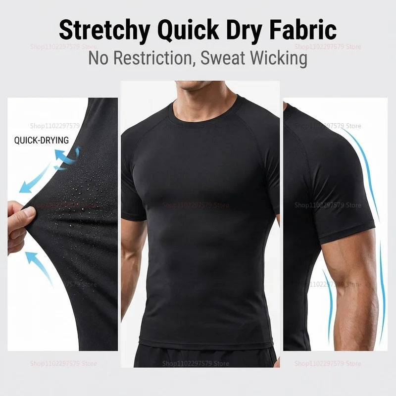 Men's T-shirt summer sportswear running T-shirt quick-drying stretch sweatshirt men's fitness T-shirt training sports top Peaceful Pleasures Health and Wellness