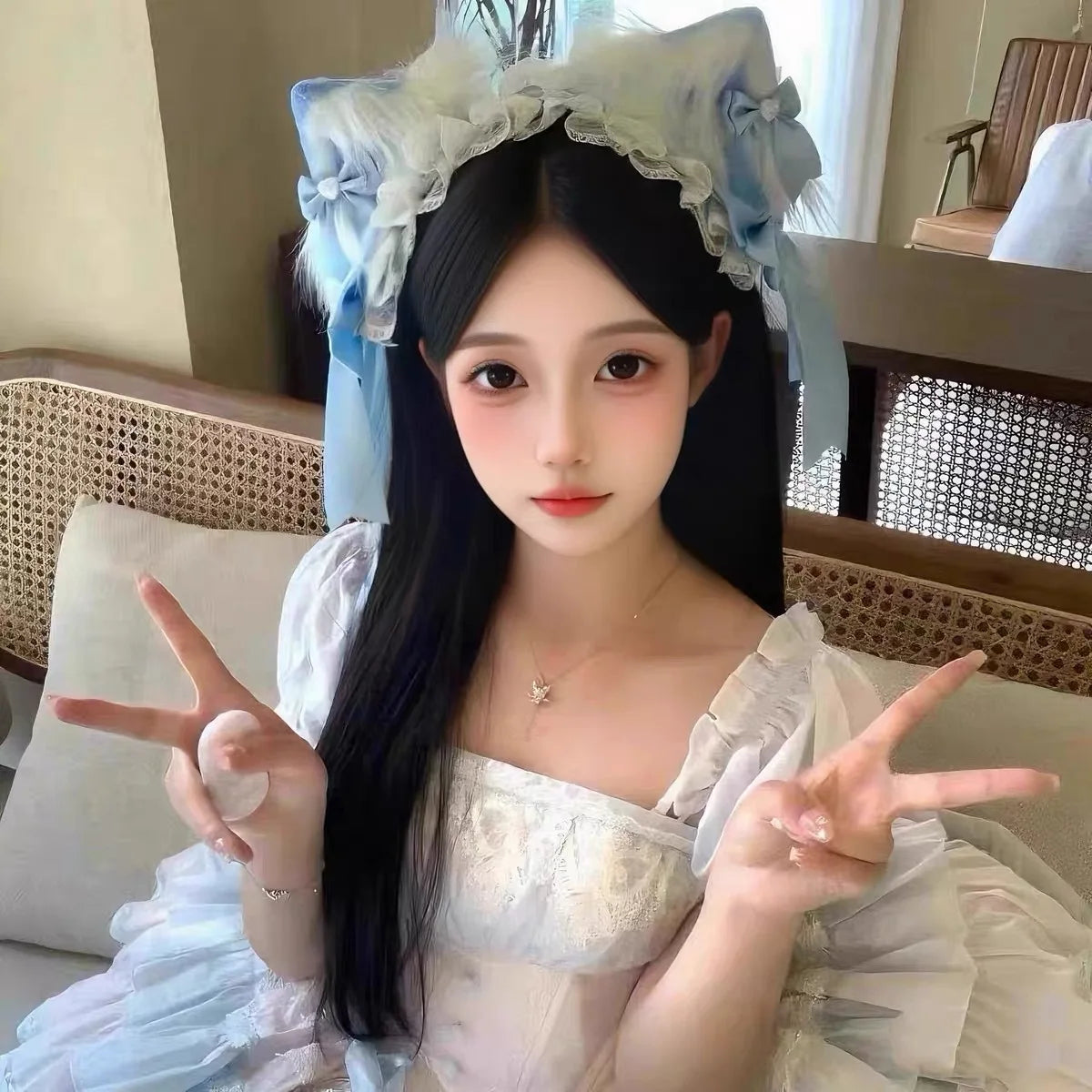 Fashionable Cute and Versatile Sweet Lolita Cat Ear Headband Bow Hair Clip KC Headband Animal Ear Headband Lolita Ear Hair Clip Peaceful Pleasures Health and Wellness