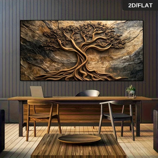 2D Flat, 1pc Frameless Tree of Life Wall Art Abstract Canvas Painting Modern Living Room & Bedroom Decor, No Frame Artwork Decor Peaceful Pleasures Health and Wellness ZLH7197 100x200cm No Frame