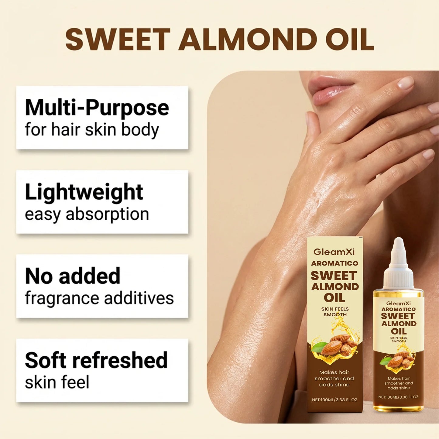 Almond Body Oil – Moisturizing, Firming & Brightening Serum