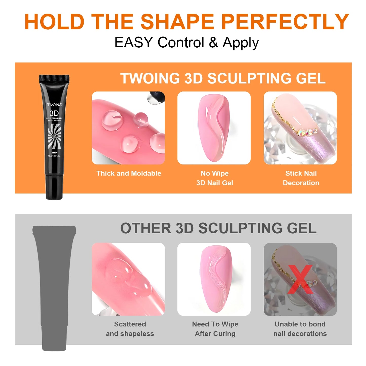 3pcs 3D Nail Art Gel - DIY Designs,Waterproof Sculpting gel，Waterproof Nail Art Design Gel for Intricate Carvings & Shapes 10ml Peaceful Pleasures Health and Wellness