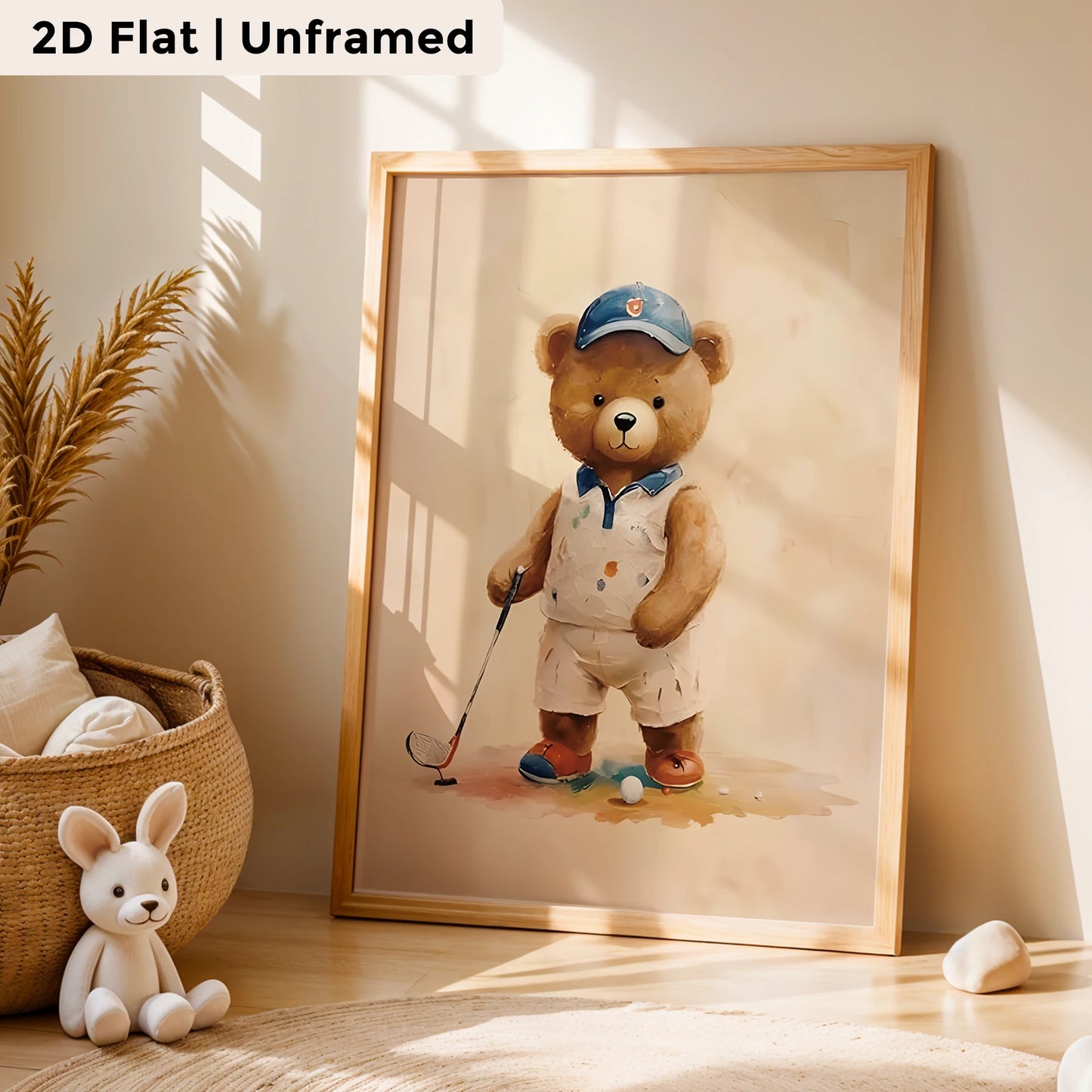 3-Piece Cartoon Baseball Bear Canvas Wall Art | Kids Room