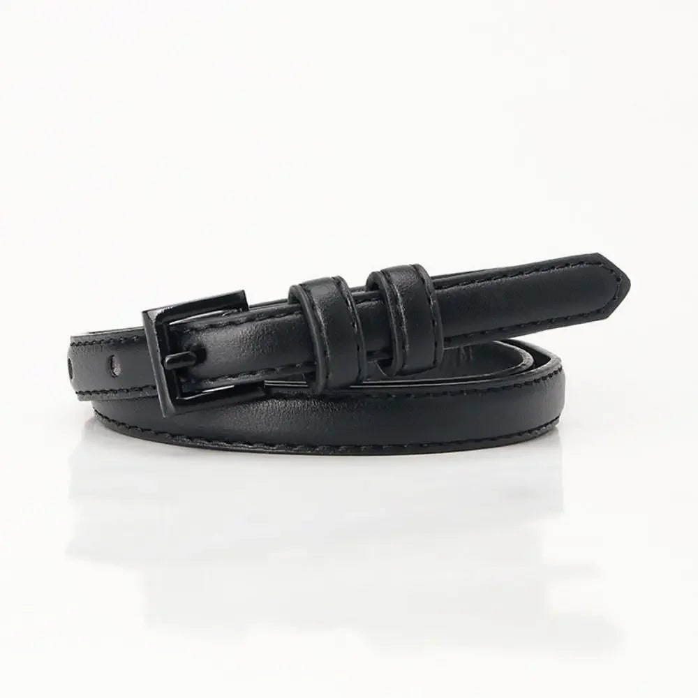 Women's Skinny Black PU Leather Belt – Slim Jeans Belt
