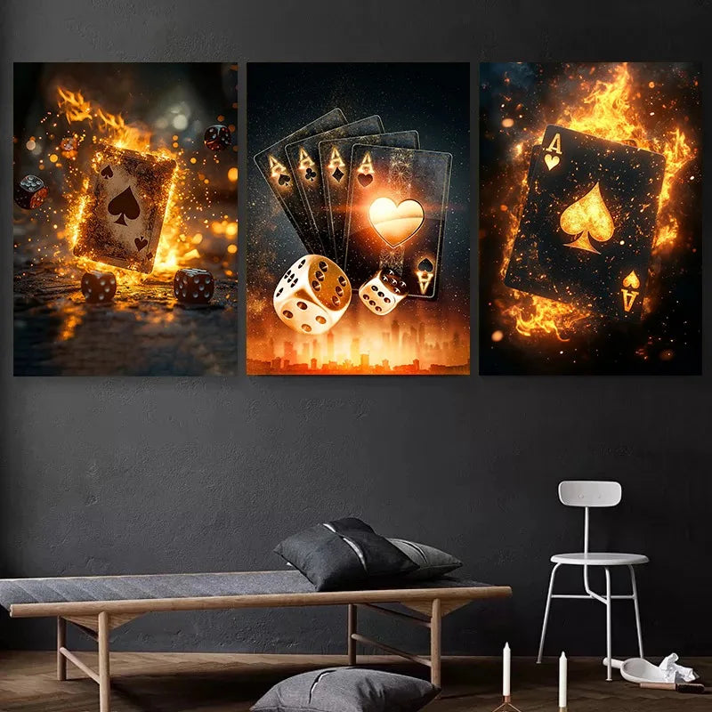 Casino Poker Dice Roulette Slots Gambling Poster Modern Print Canvas Painting Wall Art Picture for Club Living Room Home Deco Peaceful Pleasures Health and Wellness