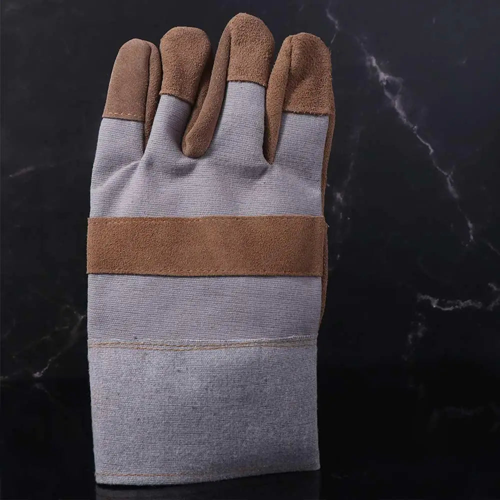 1 Pair Abrasion Resistant Leather Work Gloves Thickened Labor Protection Cowhide Welding Gloves Comfortable Heat Resistant Peaceful Pleasures Health and Wellness