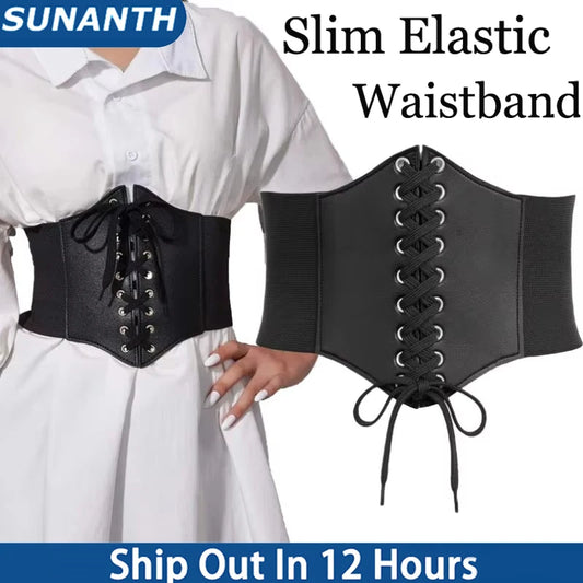 Fashion Slim Elastic Pu High Waist Belt Women Vintage Elegant Simple Lace-up Black Punk And Gothic Daily Wide Belt Corset Peaceful Pleasures Health and Wellness