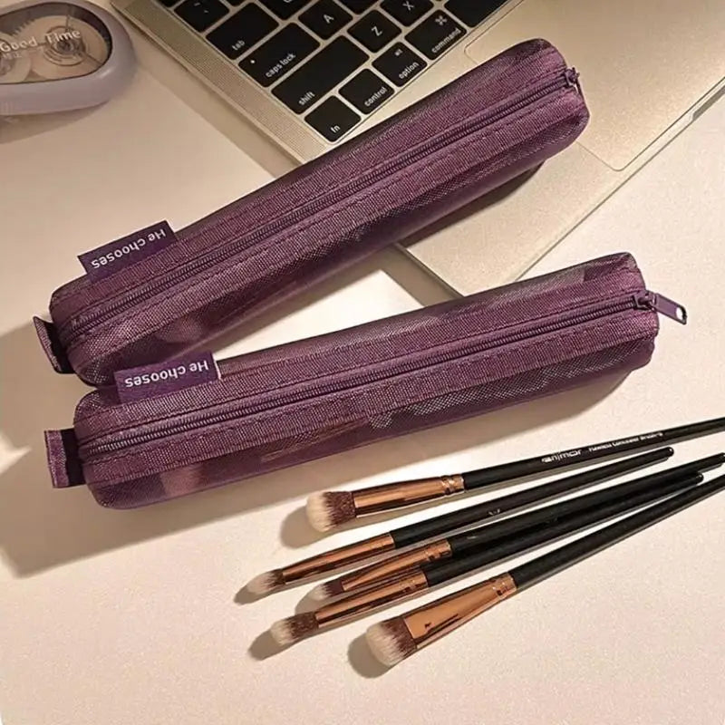 Nylon Mesh Makeup Brush Organizer Transparent Visible Large Capacity Portable For Lipstick Eyebrow Pencils Travel Storage Peaceful Pleasures Health and Wellness