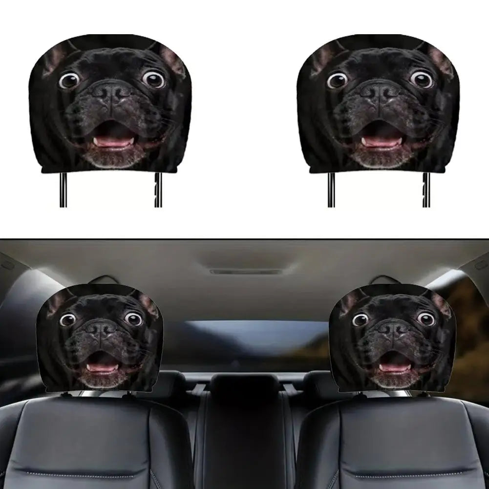 2PCS Funny Animal Car Headrest Covers Universal Auto Seat Neck Pillowcase Cute Cat Dog Monkey Pattern Interior Decor for Sedan Peaceful Pleasures Health and Wellness