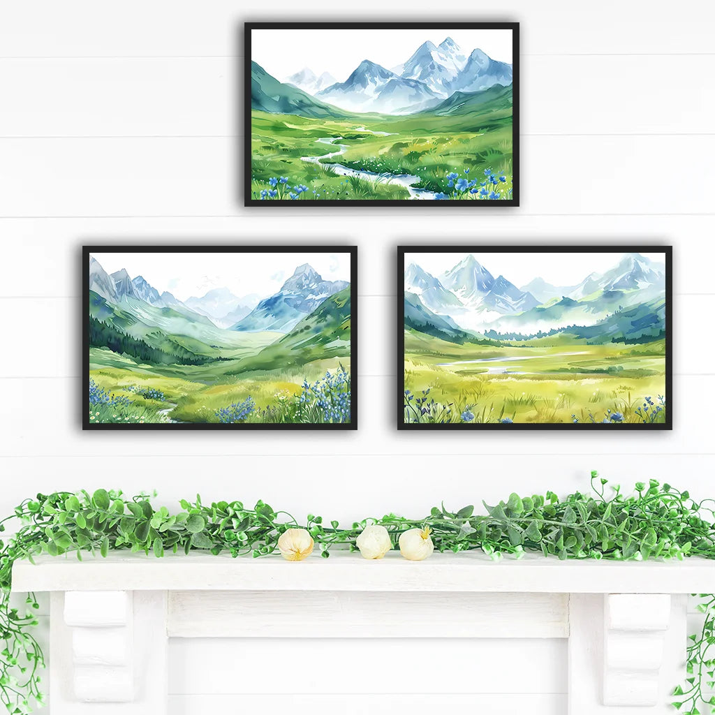 Nordic Mountain Valley Canvas Wall Art | Nature Landscape Print Canvas Wall Art Peaceful Pleasures Health and Wellness