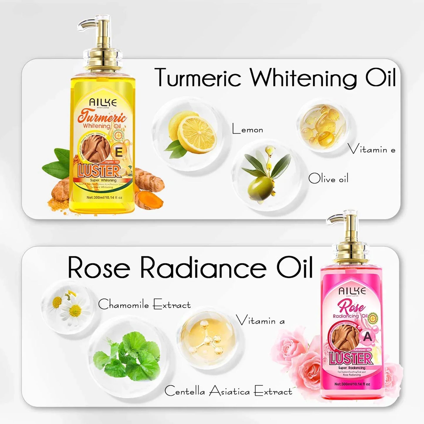 AILKE Skin Glowing Whitening Body Oil – All Skin Types 300ml Peaceful Pleasures Health and Wellness