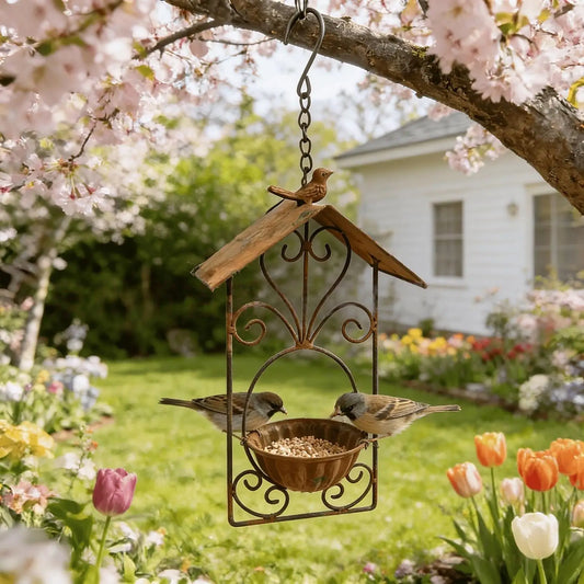 Wild Bird Feeder Garden Bird Feeding Bowl With Roof Patio Vintage Woodpecker Feeder For Finches Bluebird Outdoor Backyard Patio Peaceful Pleasures Health and Wellness China Mainland