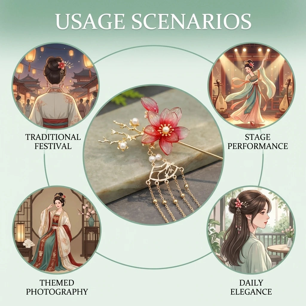 Retro Style Hairpin For Hanfu Floral Tassel Hair Accessories for Women All Match Peaceful Pleasures Health and Wellness