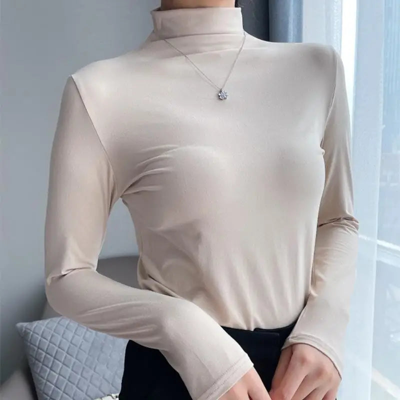 Women's Mock Turtleneck Long Sleeve Slim Top | Korean Fashion