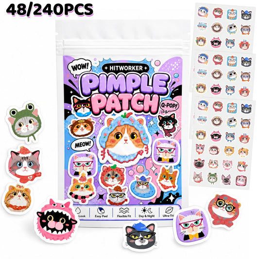 Cute Cat Hydrocolloid Spot Patches – 48/240pc | Day & Night Hydrocolloid Spot Patches Peaceful Pleasures Health and Wellness