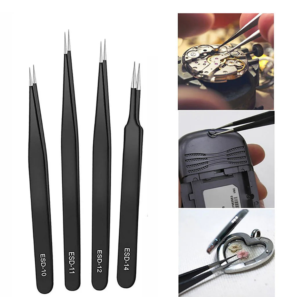 6pcs Precision Tweezers Set ESD Anti-Static Stainless Steel Tweezers Repair Tools for Electronics Repair Soldering Craft Tools Peaceful Pleasures Health and Wellness