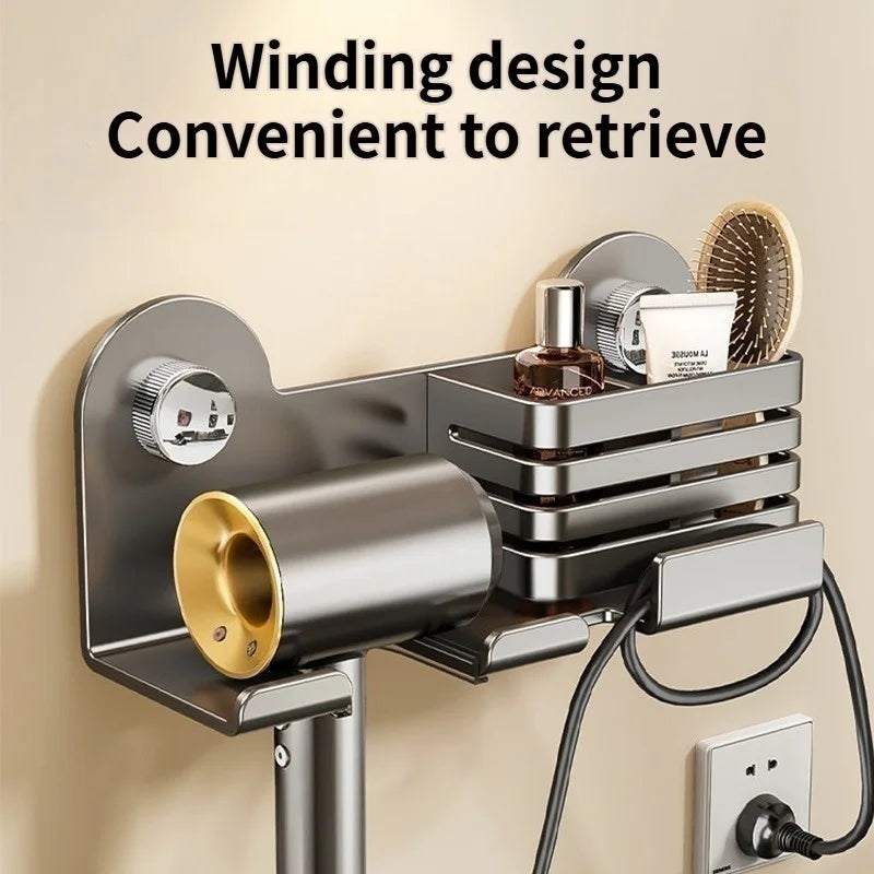 Punch-Free Vacuum Suction Hair Dryer Holder Wall Mount Rack