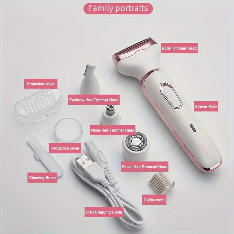 4 in 1 Electric Razor for Women Shaver Lady Shaver Body Hair Trimmer for Armpit Bikini Arm Leg Face Mustache Portable Painless Peaceful Pleasures Health and Wellness
