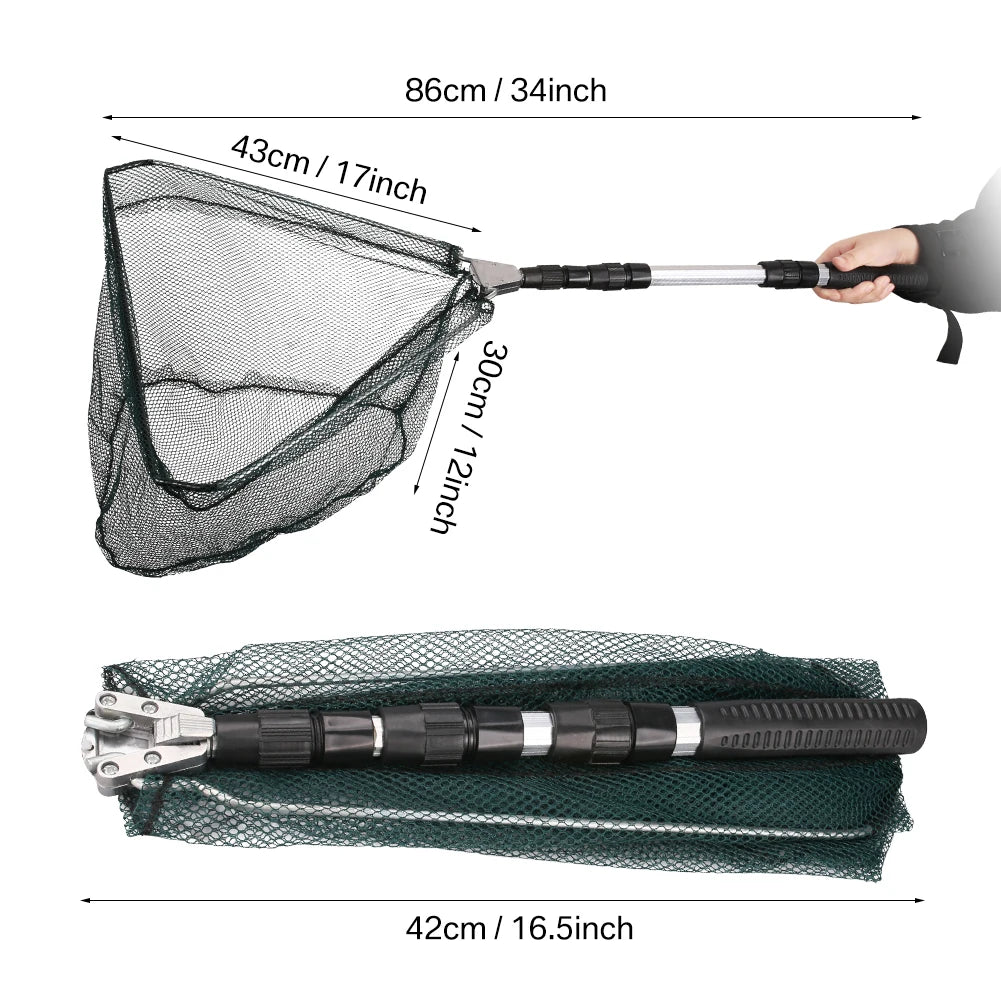 Ultra-lightweight Foldable Fishing Net 1.3m Durable Aluminum Alloy Telescopic Handle Ideal For Outdoor Pond River Ocean Fishing Peaceful Pleasures Health and Wellness