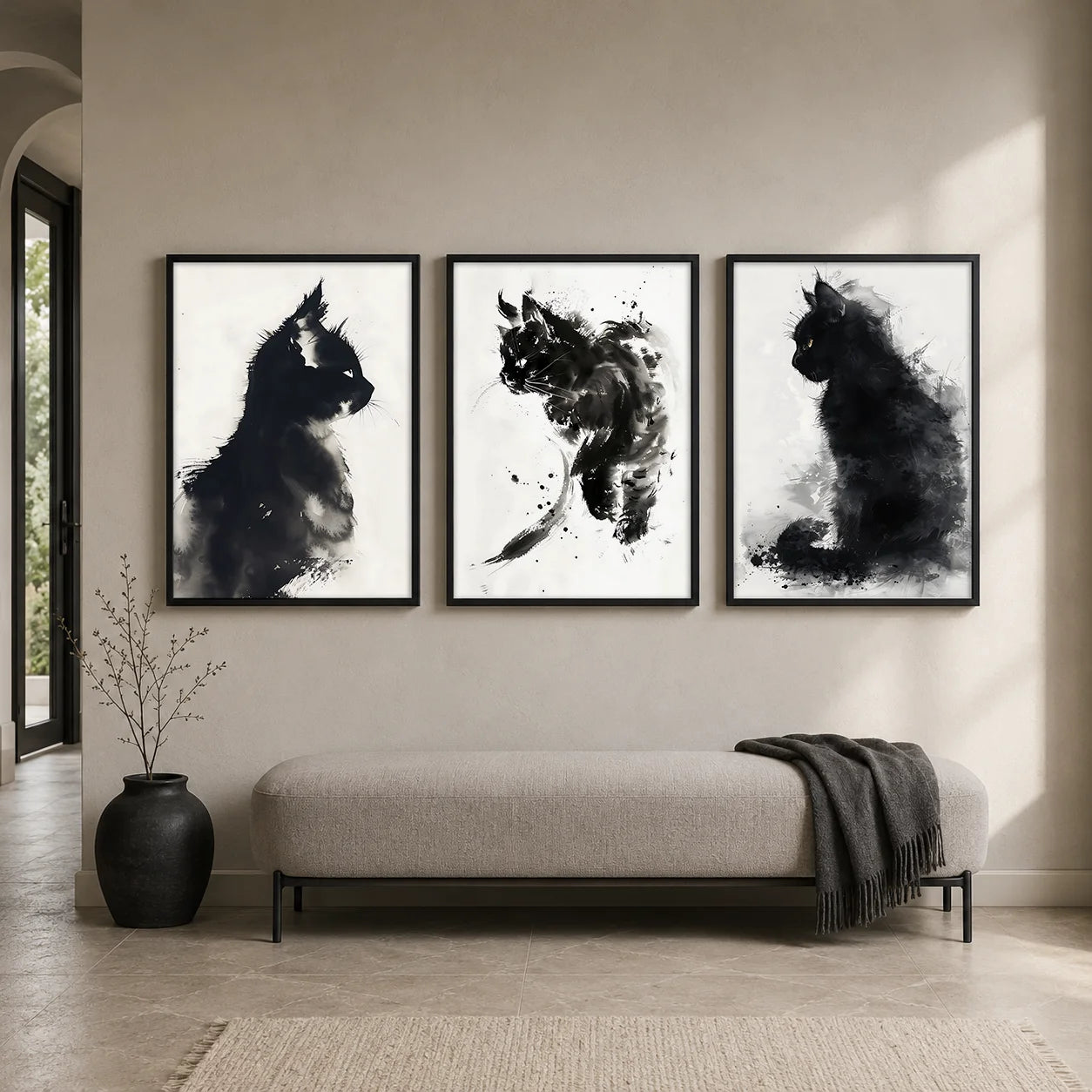 Ink Wash Cat Canvas Print | Minimalist Black White Wall Art Canvas Wall Art Print Peaceful Pleasures Health and Wellness