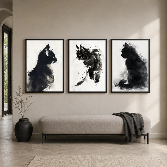 Ink Wash Cat Canvas Print | Minimalist Black White Wall Art Canvas Wall Art Print Peaceful Pleasures Health and Wellness