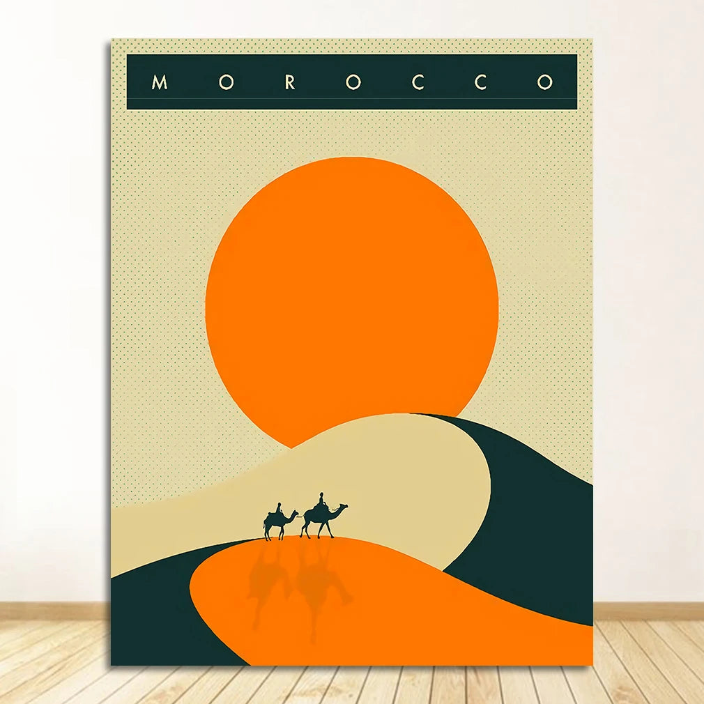 Canvas Paintings Vintage Wall Kraft Posters Coated Stickers Home Decorative Gift Visit Africa Morocco Desert Travel Peaceful Pleasures Health and Wellness 1711-03 30x40cm Unframed