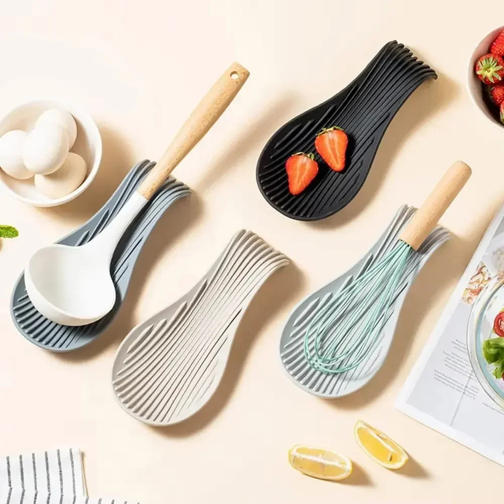 1/3Pcs Silicone Insulated Spoon Holder Heat Resistant Placemat Spoon Holder Cutlery Shelving Kitchen Tools Placemat Peaceful Pleasures Health and Wellness