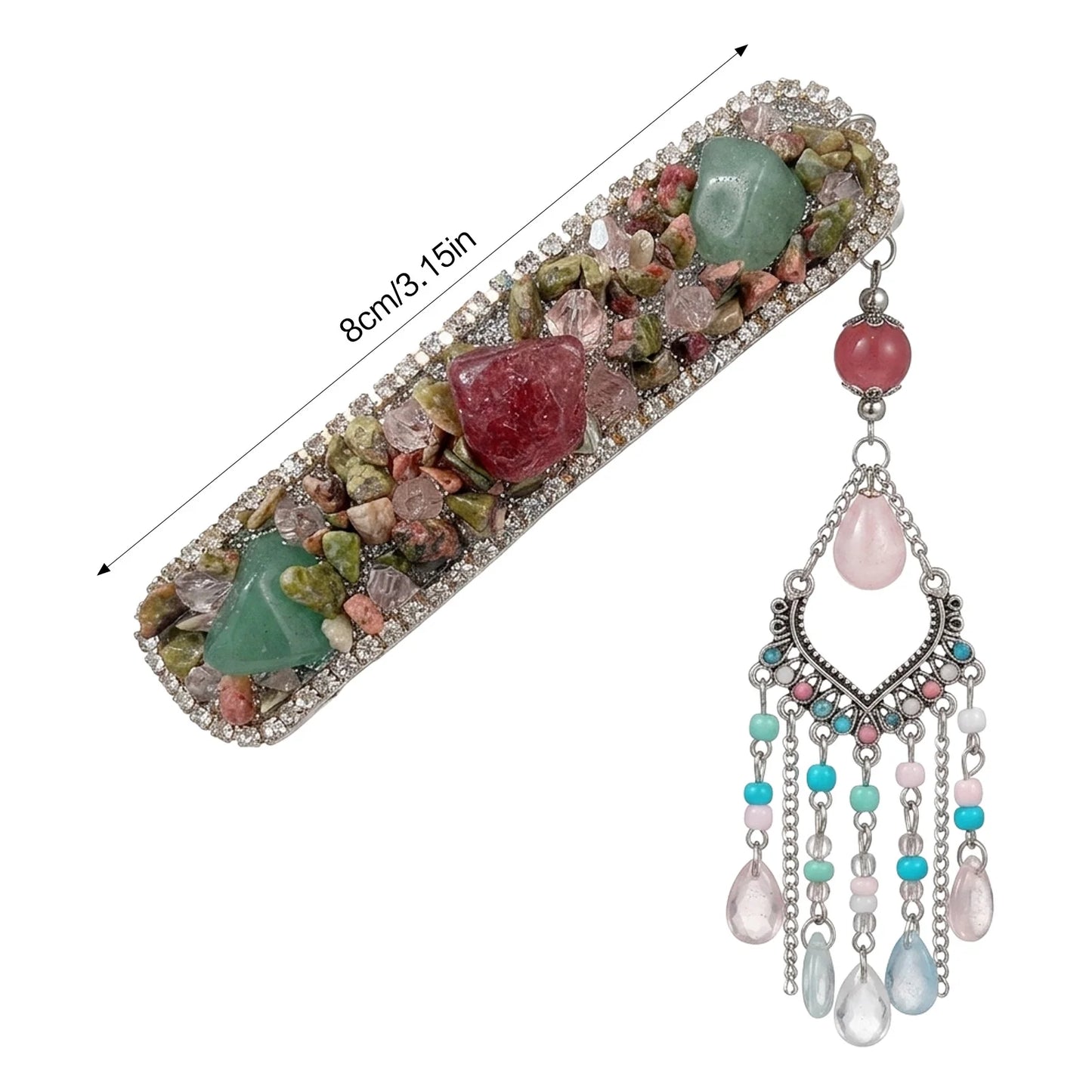 New Chinese Style Hair Clip With Colored Stone Fringe For Wedding And Daily Use Peaceful Pleasures Health and Wellness